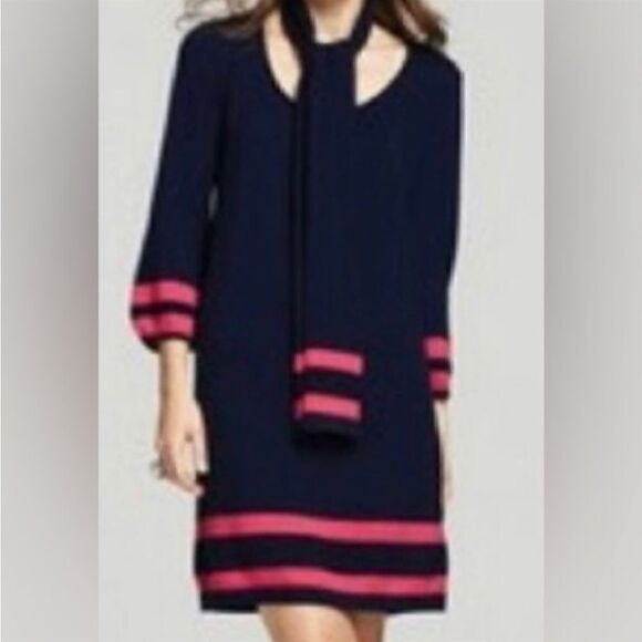 Lilly Pulitzer Navy with Pink Stripe Connie
Merino Wool Sweater Dress - Picture 1 of 10